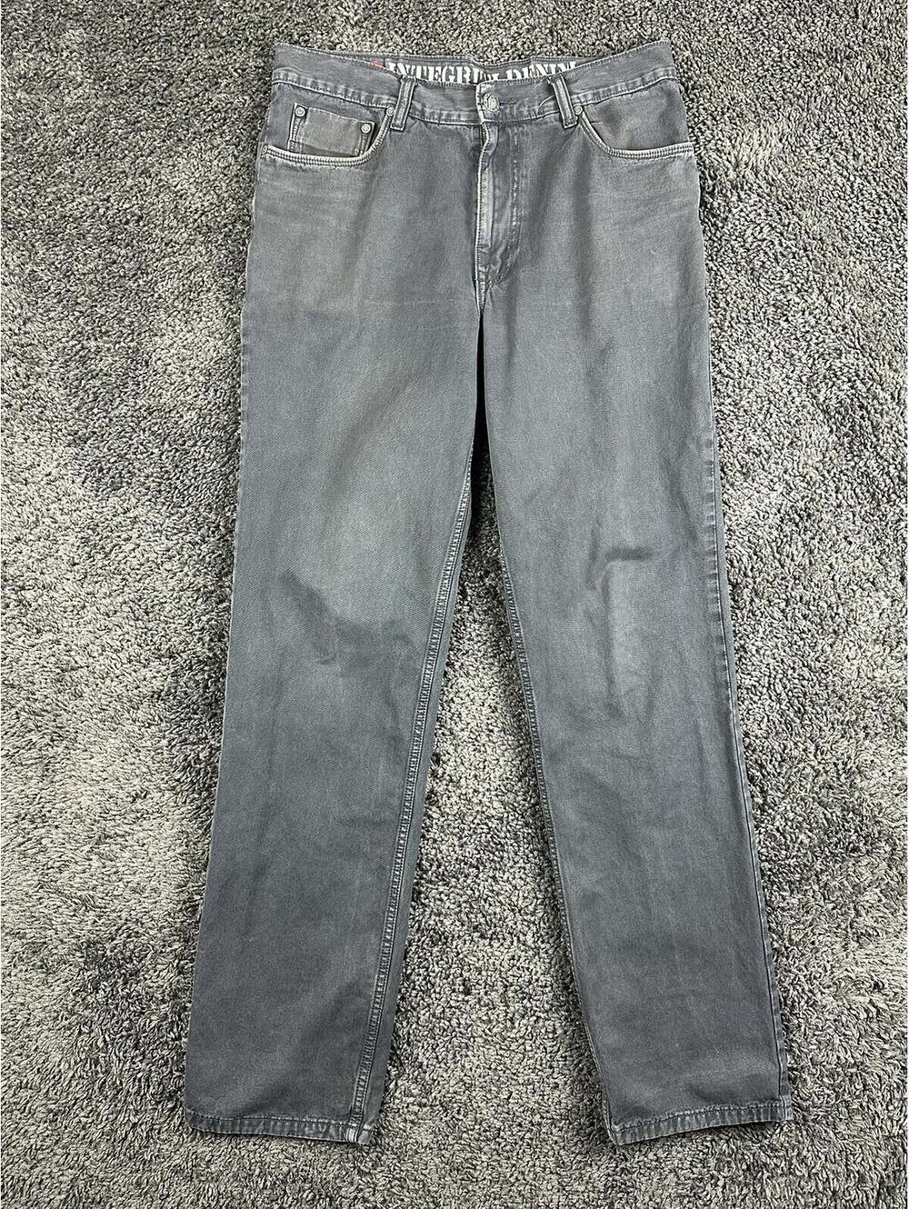 Integriti Mens Jeans Charcoal Black Straight Denim Distressed Hem Sz 33x34